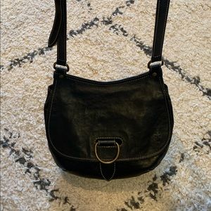 Frye Lucy Leather Crossbody Saddle Bag Black